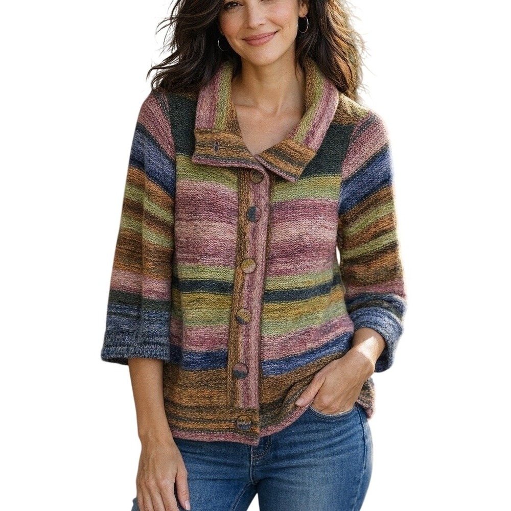 Christopher & Banks Cardigan Sweater Multicolor Medium‎ Striped
